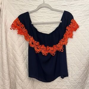 Pixi & Ivy Off-the-shoulder Navy and Blue Women's Blouse (M)